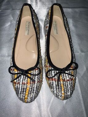 Yellow Multi Tweed Ballet Flats with Black Trim